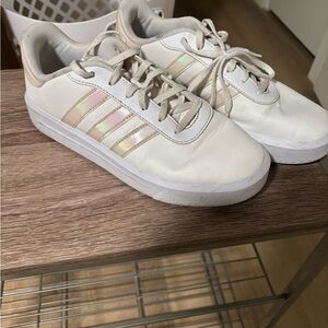Adidas Women's White Sneakers with iridescent stripes